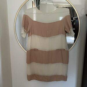 Crispin & Basilio 100% Silk Shift Dress Designer Color Block Cream & Rose Sz S